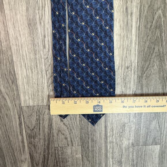 Graham & Lockwood Silk Tie London England Navy Gold Geometric Print - Picture 6 of 6